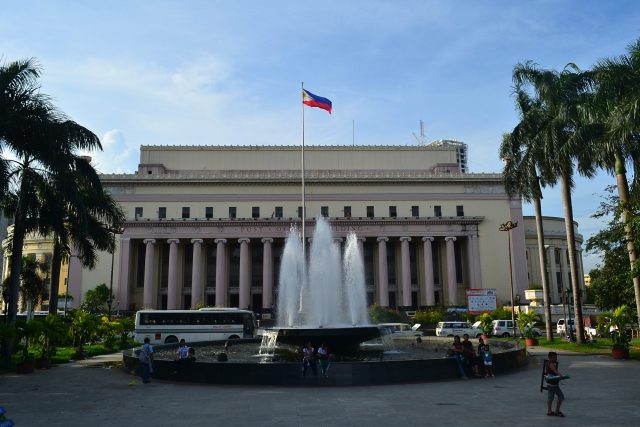 Fire Damages Historic Manila Central Post Office Building in Philippines Firefighters battle flames engulfing the neoclassical Manila Central Post Office building along the Pasig River in Ermita, Manila.