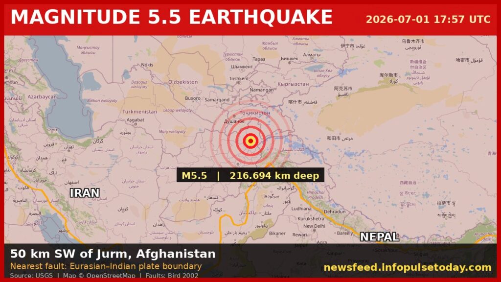 Earthquake 50 Km Sw Of Jurm Afghanistan