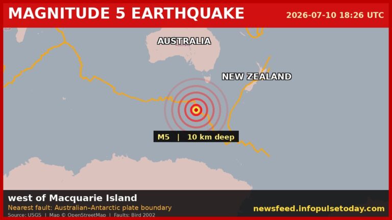 Magnitude 5 Earthquake Strikes Near Macquarie Island, No Tsunami
