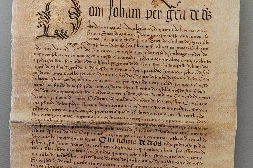 Treaty of Tordesillas split world between Spain and Portugal