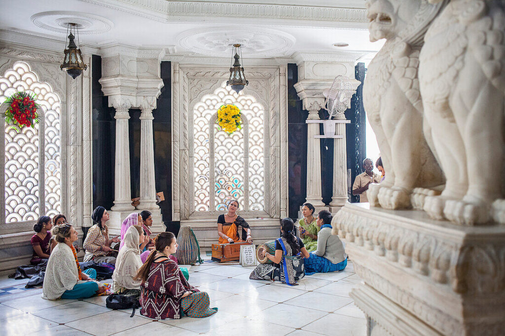 Women In Traditional Indian Saris At An Iskcon Temple G