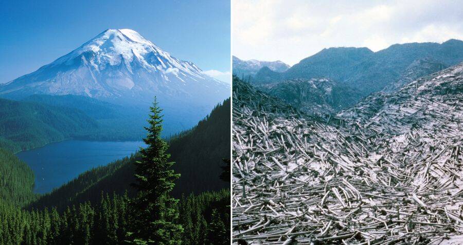Mount St Helens Volcano With Destroyed Landscape